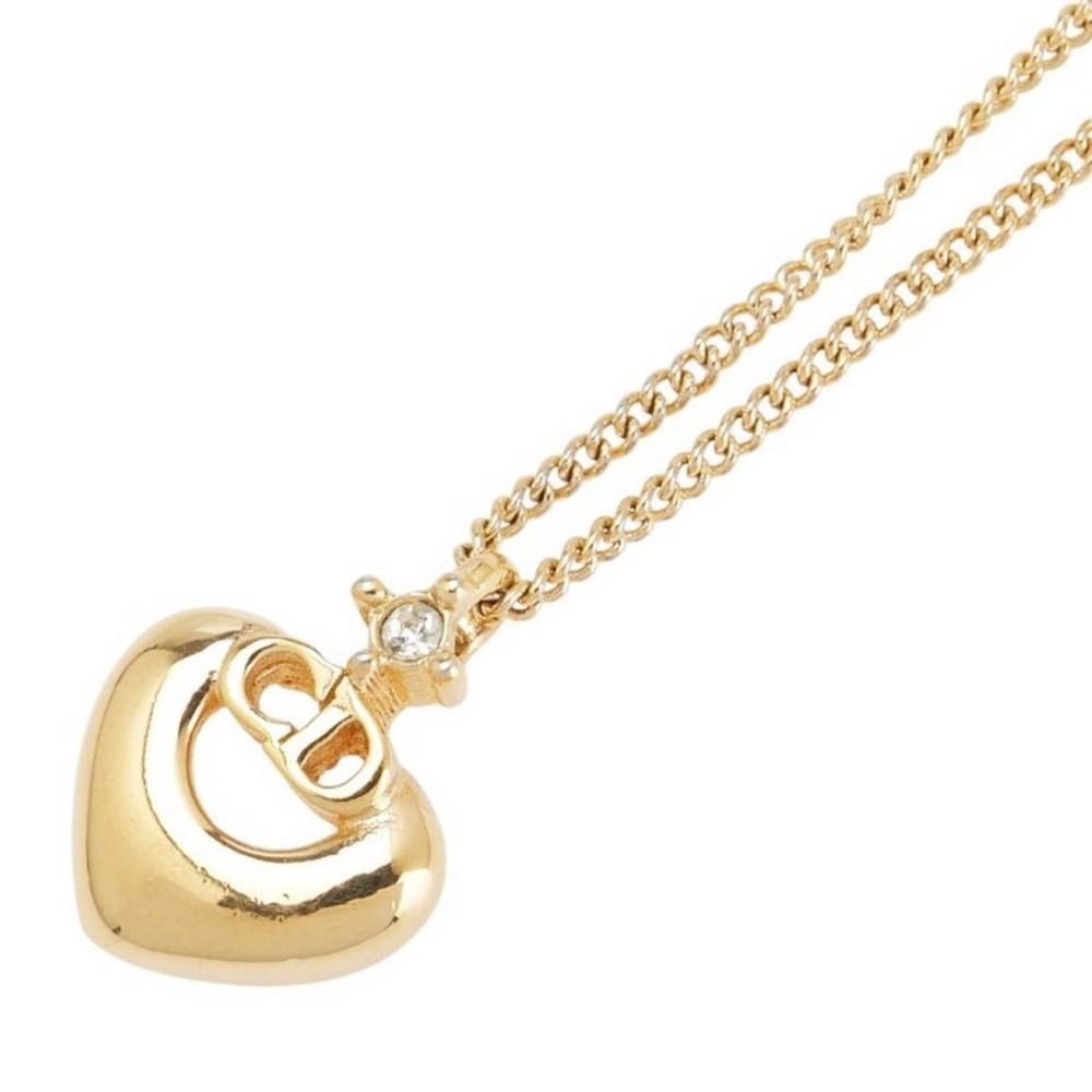 Authentic Dior CD logo rhinestone heart necklace Christian Dior designer luxury